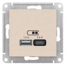 Розетка USB AtlasDesign тип A+C 5В/2.4А 2х5В/1.2А механизм беж. 