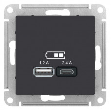Розетка USB AtlasDesign тип A+C 5В/2.4А 2х5В/1.2А механизм карбо